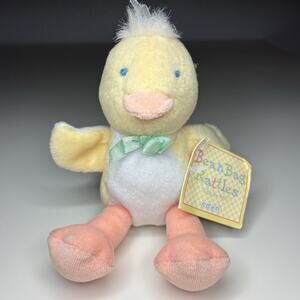 Vintage Eden Duck Beanbag Rattle Plush 5” Pastel Yellow Chick Green Bow NWT